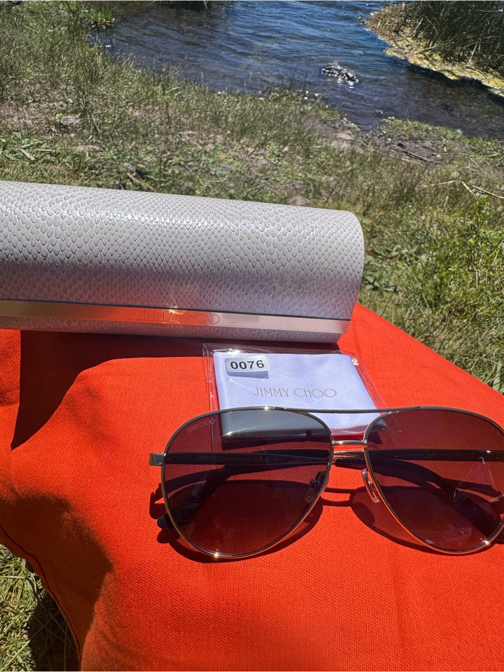 #109 Jimmy Choo Aviator Sunglasses With Silver Frame And Black Gradient Lenses